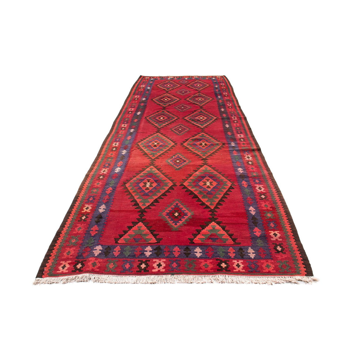 Biegacz Dywan Kelim - Stary - 325 x 118 cm - wielokolorowy