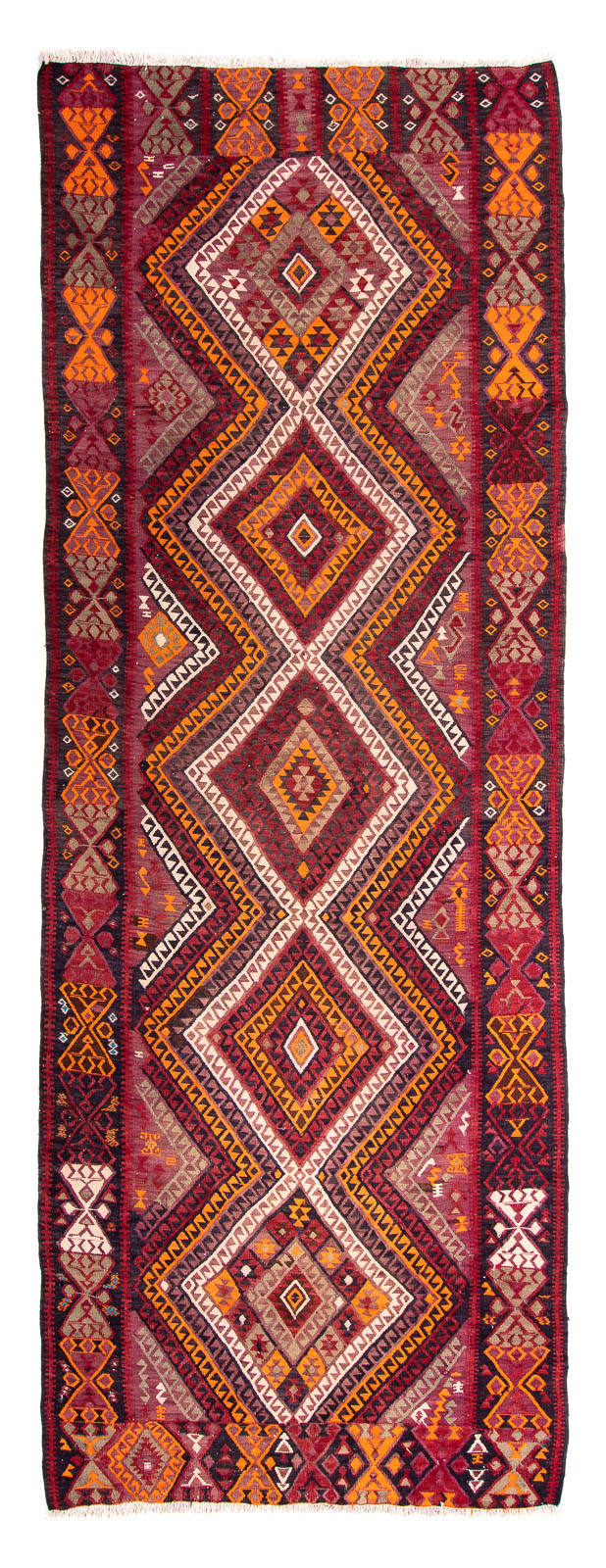 Biegacz Dywan Kelim - Stary - 375 x 140 cm - wielokolorowy