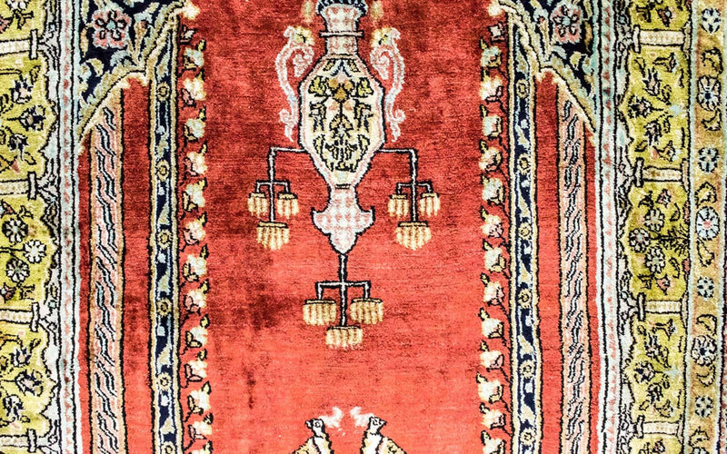 Jedwabny dywan - Kayseri - 137 x 77 cm - czerwony