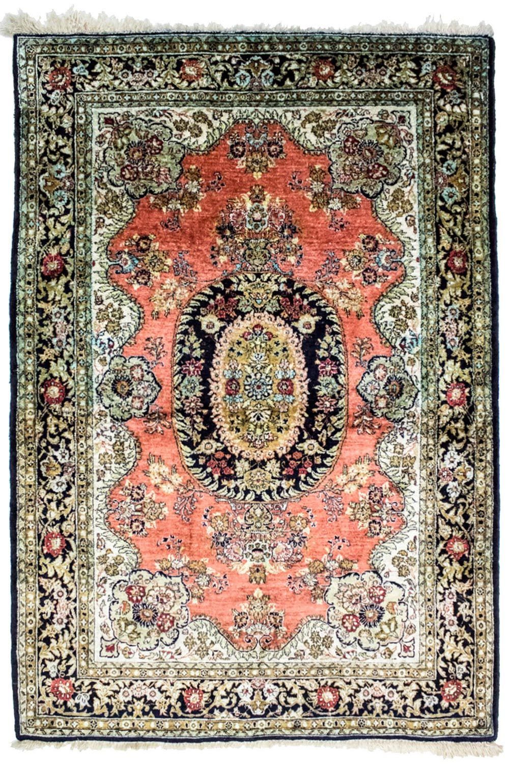 Jedwabny dywan - Kayseri - 155 x 110 cm - rdza