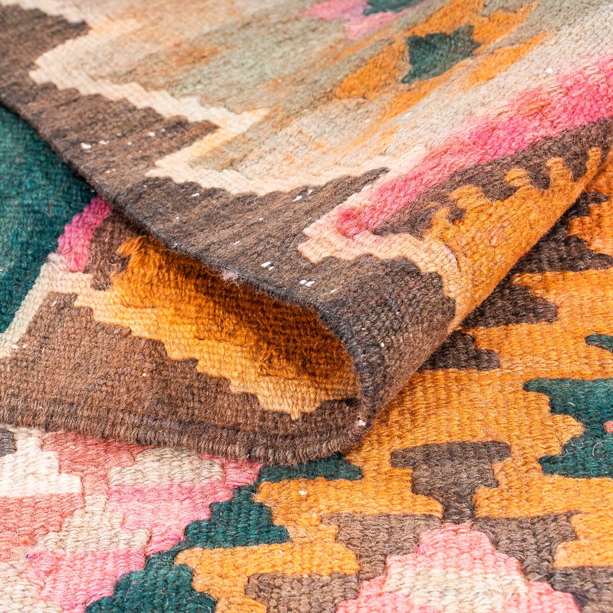 Biegacz Dywan Kelim - Stary - 370 x 145 cm - wielokolorowy