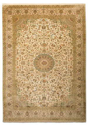 Jedwabny dywan - Kashmir Silk - 314 x 213 cm - beżowy