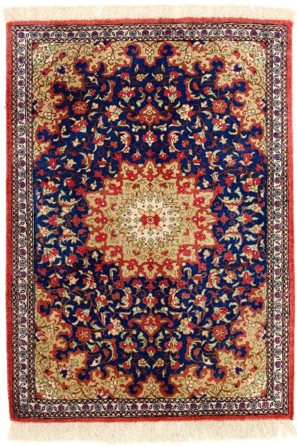 Jedwabny dywan - Ghom Silk - Premium - 75 x 56 cm - niebieski