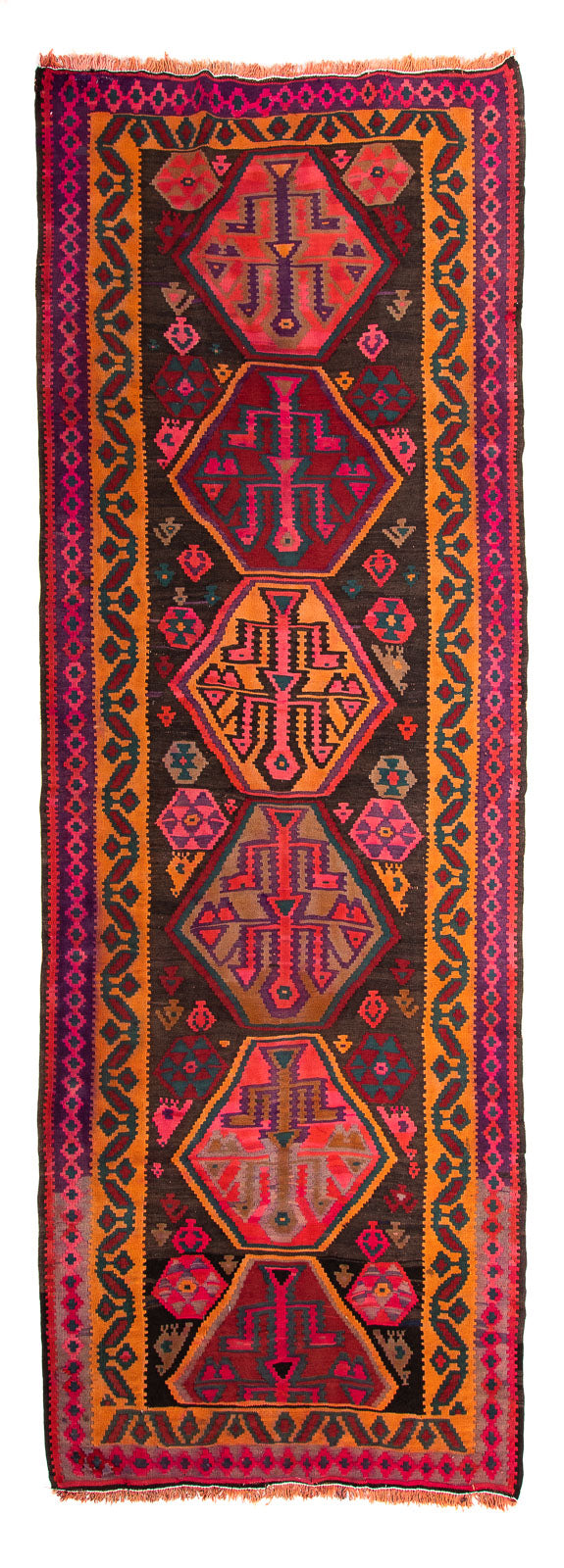 Biegacz Dywan Kelim - Stary - 375 x 142 cm - wielokolorowy