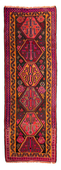 Biegacz Dywan Kelim - Stary - 375 x 142 cm - wielokolorowy