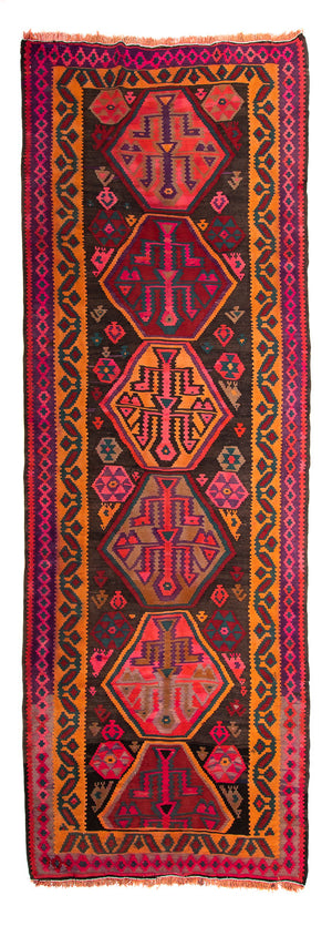 Biegacz Dywan Kelim - Stary - 375 x 142 cm - wielokolorowy