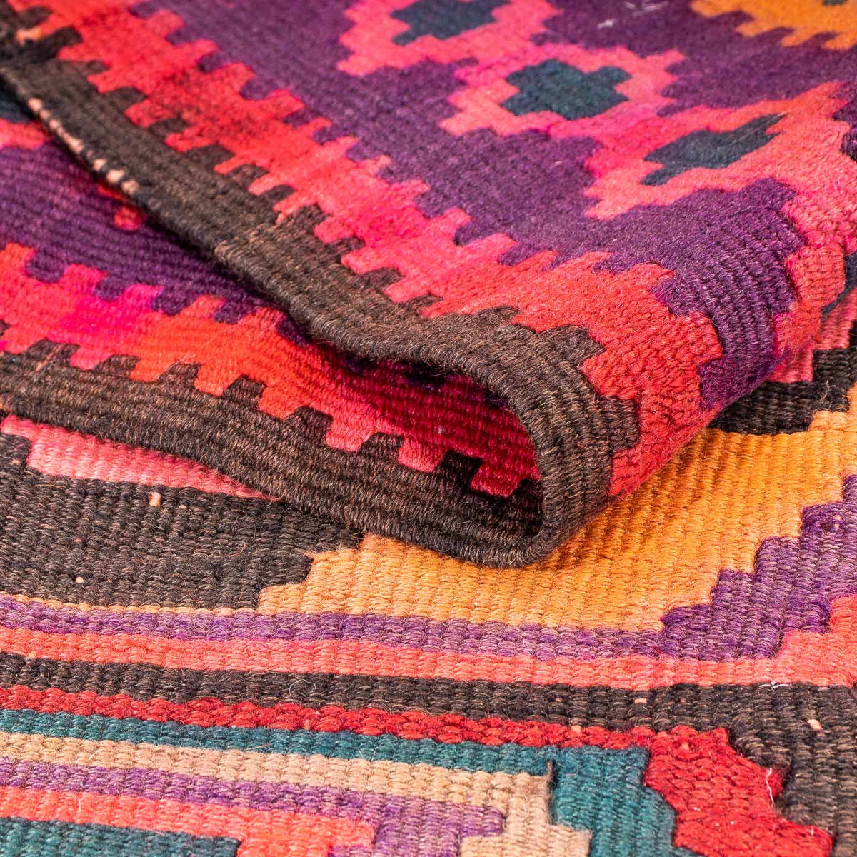 Biegacz Dywan Kelim - Stary - 375 x 142 cm - wielokolorowy