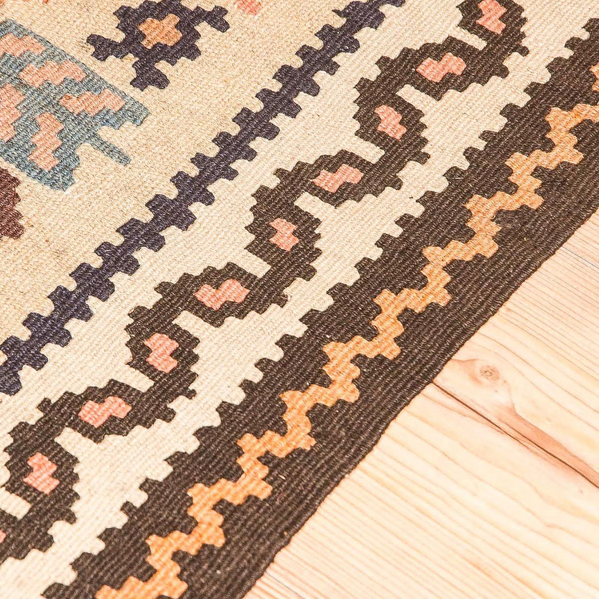 Biegacz Dywan Kelim - Stary - 195 x 108 cm - beżowy