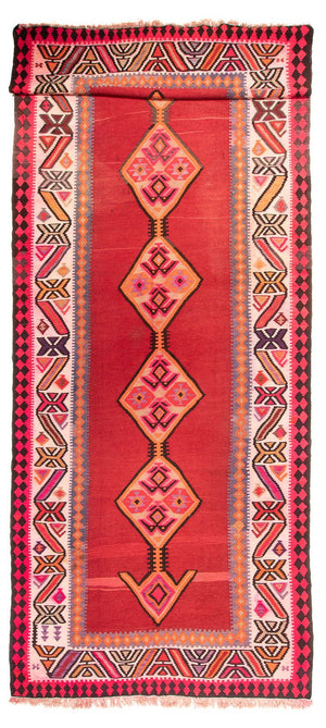 Biegacz Dywan Kelim - Stary - 490 x 190 cm - czerwony