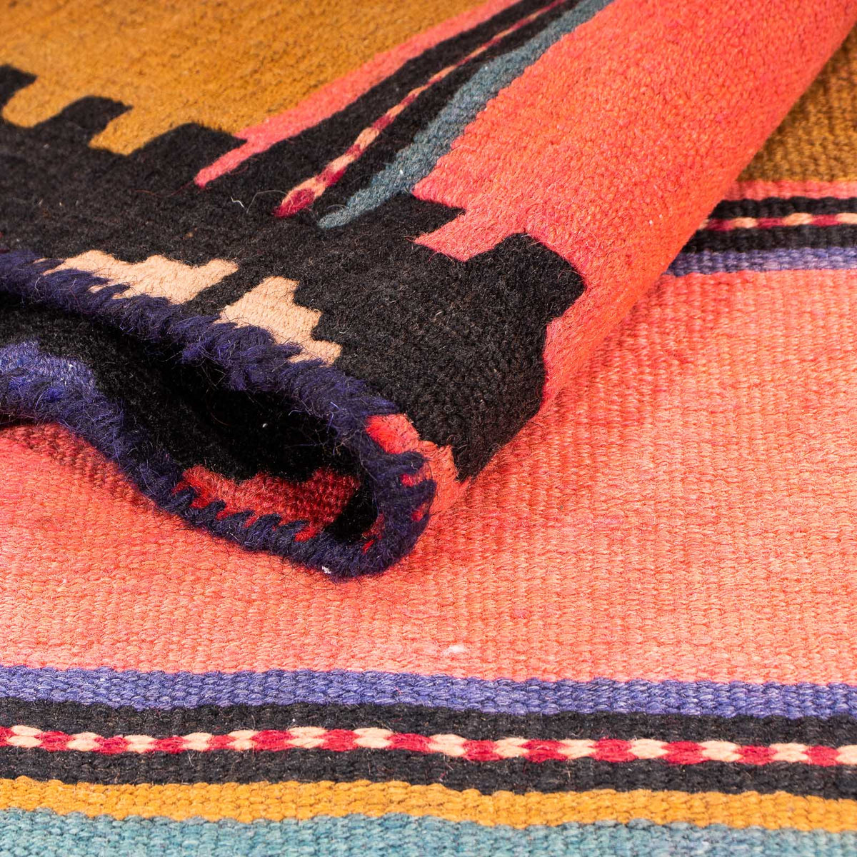 Biegacz Dywan Kelim - Stary - 370 x 137 cm - wielokolorowy