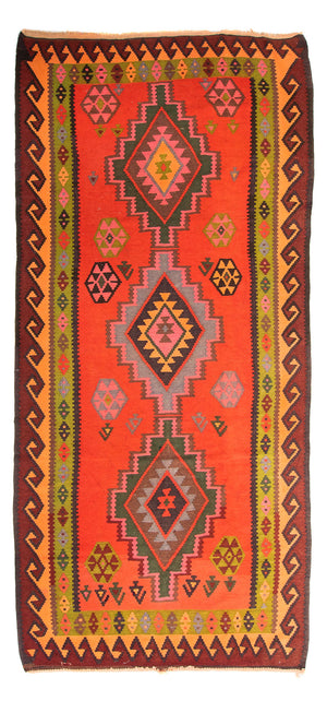 Biegacz Dywan Kelim - Stary - 330 x 155 cm - wielokolorowy