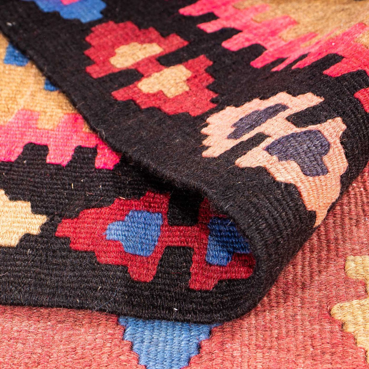 Biegacz Dywan Kelim - Stary - 330 x 145 cm - wielokolorowy