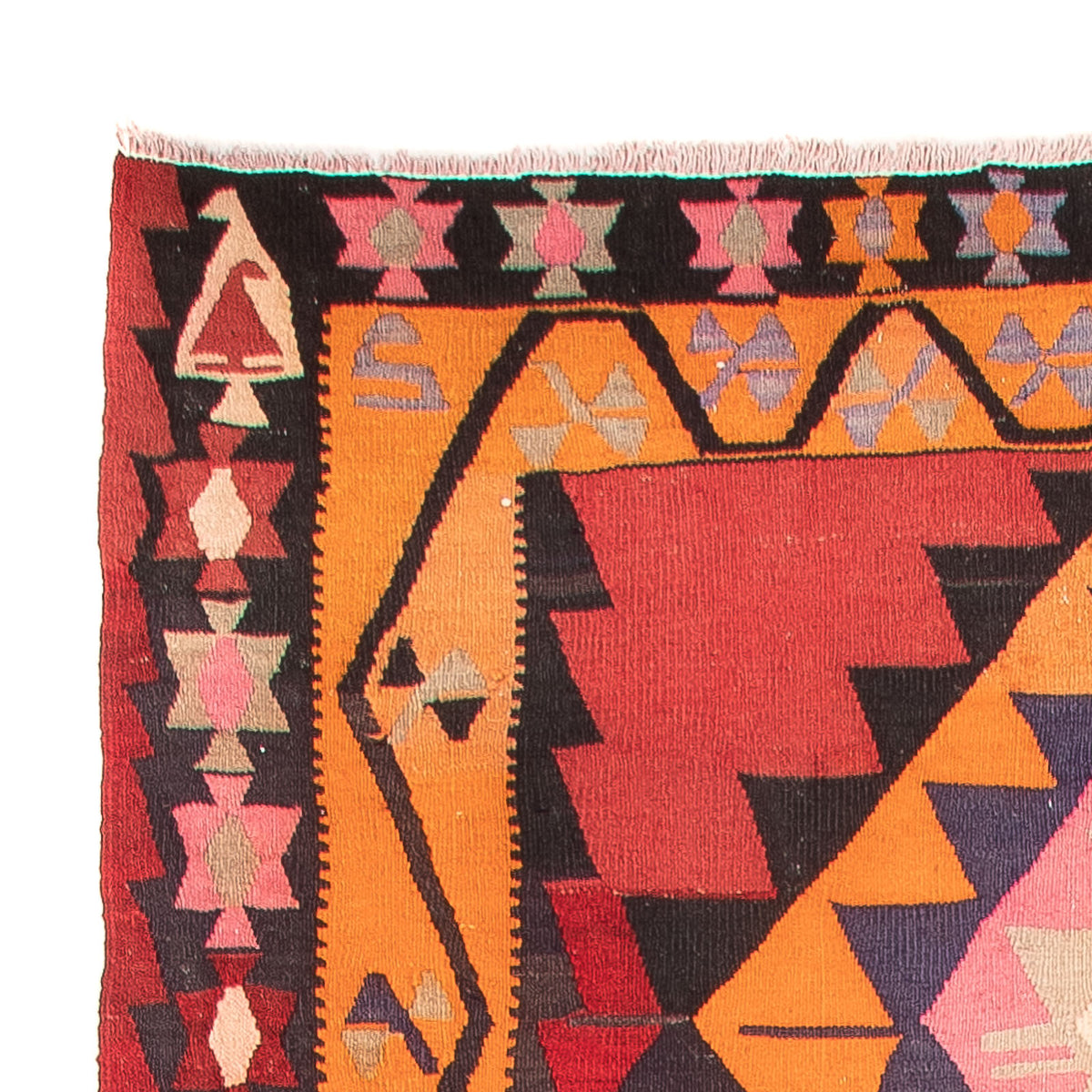 Biegacz Dywan Kelim - Stary - 390 x 150 cm - czerwony