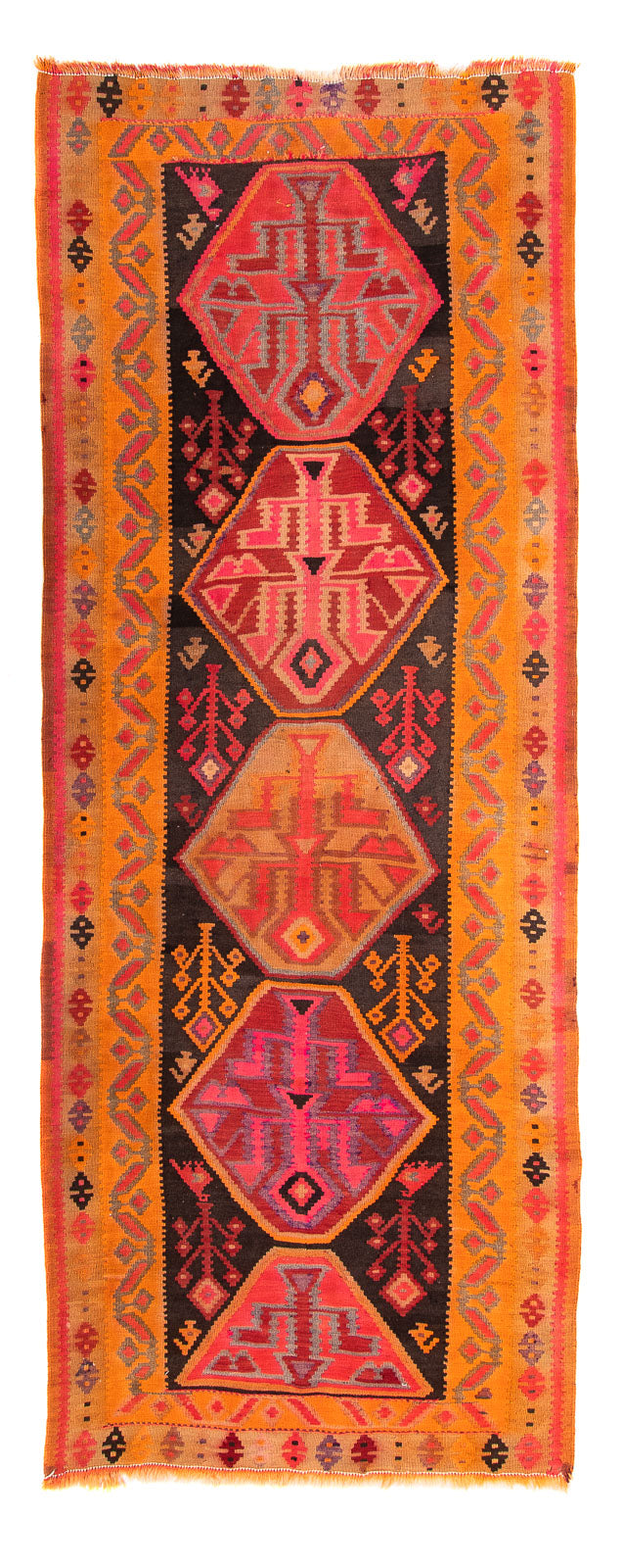 Biegacz Dywan Kelim - Stary - 355 x 142 cm - wielokolorowy