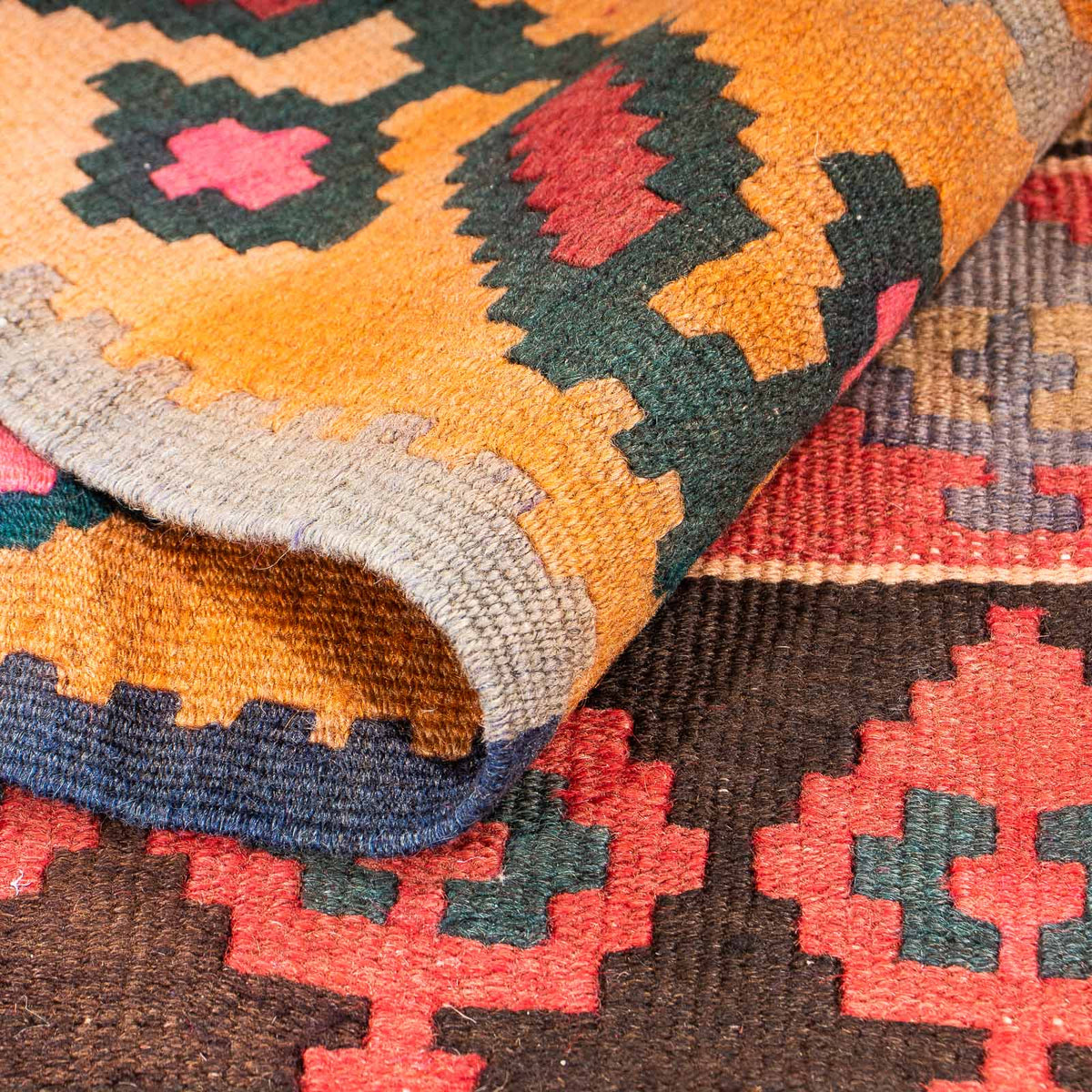 Biegacz Dywan Kelim - Stary - 350 x 140 cm - wielokolorowy