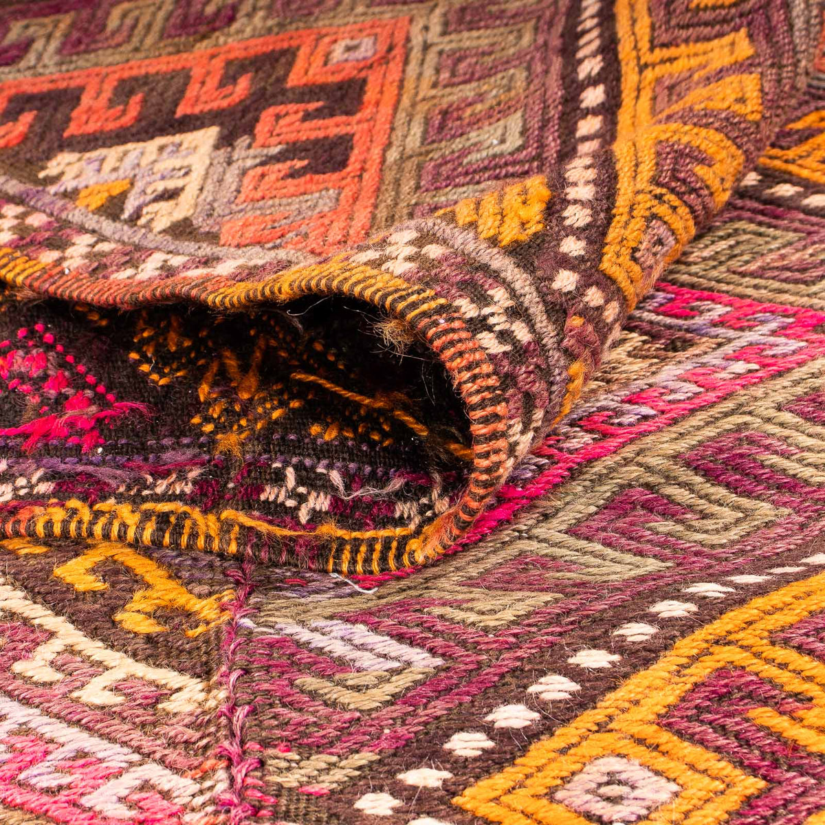 Biegacz Dywan Kelim - Stary - 370 x 140 cm - wielokolorowy