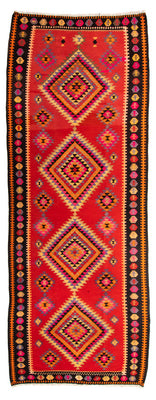 Biegacz Dywan Kelim - Stary - 400 x 155 cm - wielokolorowy