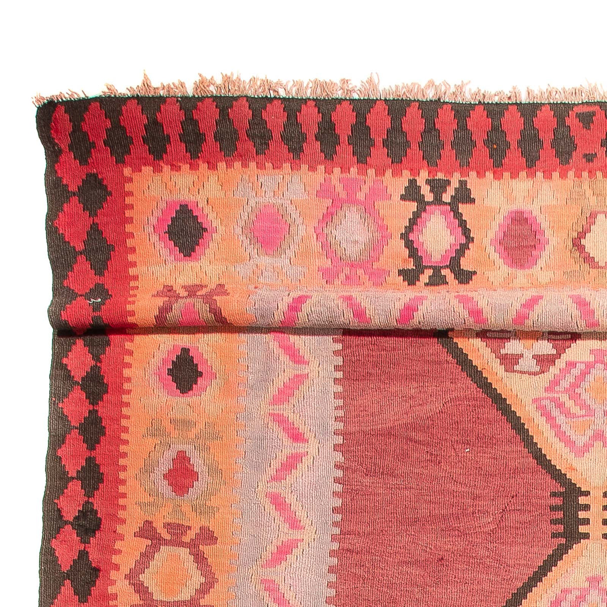 Biegacz Dywan Kelim - Stary - 435 x 200 cm - jasna czerwień