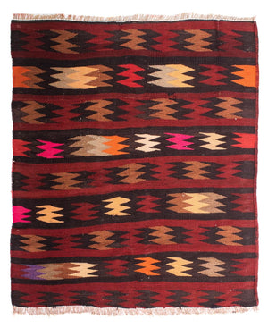 Dywan Kelim - Stary - 110 x 90 cm - wielokolorowy