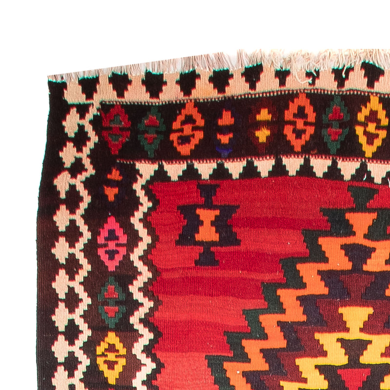 Biegacz Dywan Kelim - Stary - 440 x 124 cm - ciemna czerwień