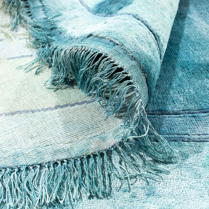 Dywan z jedwabiu - jedwab chiński okrągły  - 187 x 187 cm - jasnoniebieski