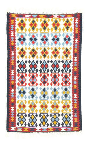 Dywan Kelim - Stary - 150 x 94 cm - beżowy