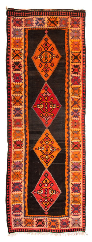 Biegacz Dywan Kelim - Stary - 380 x 150 cm - wielokolorowy