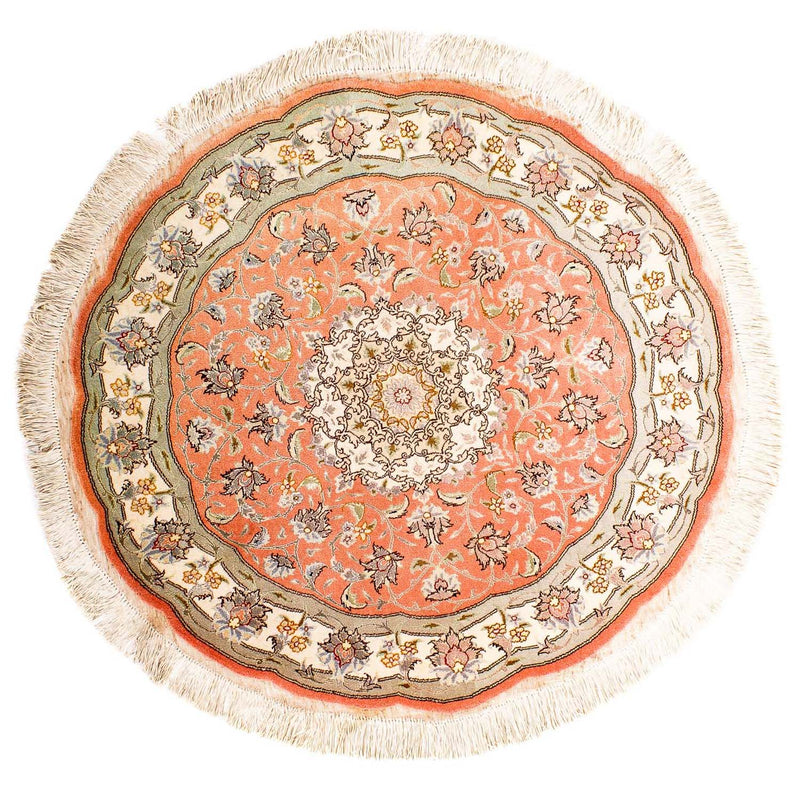 Dywan perski - Tabriz - Królewski okrągły  - 102 x 102 cm - jasna czerwień