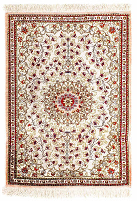 Jedwabny dywan - Ghom Silk - Premium - 80 x 59 cm - beżowy