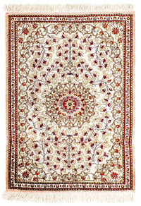 Jedwabny dywan - Ghom Silk - Premium - 80 x 59 cm - beżowy