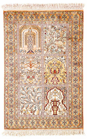 Jedwabny dywan - Kashmir Silk - 98 x 60 cm - beżowy