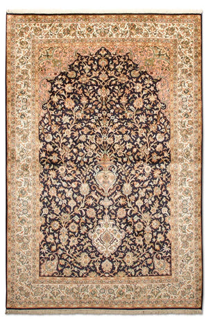 Jedwabny dywan - Kashmir Silk - 190 x 127 cm - ciemnoniebieski