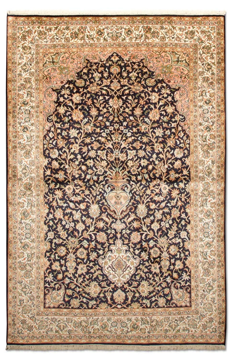 Jedwabny dywan - Kashmir Silk - 190 x 127 cm - ciemnoniebieski