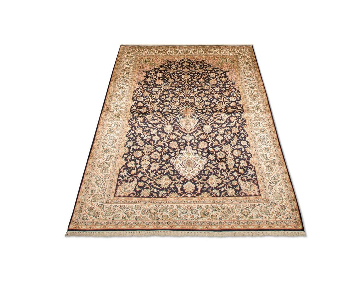 Jedwabny dywan - Kashmir Silk - 190 x 127 cm - ciemnoniebieski