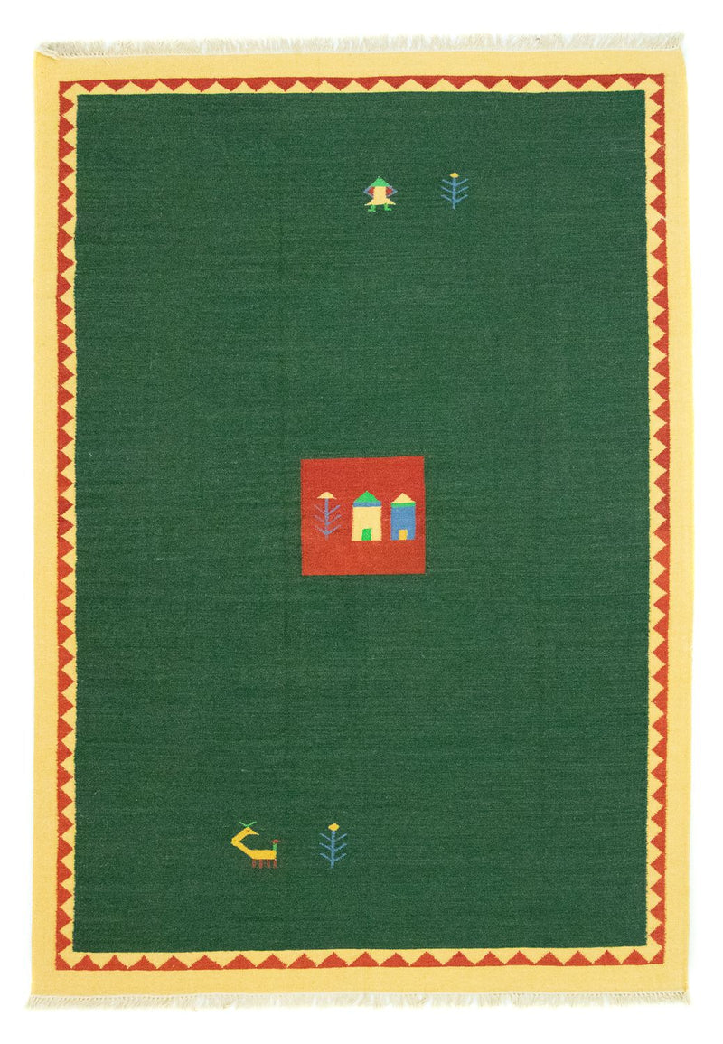 Dywan Kelim - modny - 300 x 200 cm - ciemna zieleń