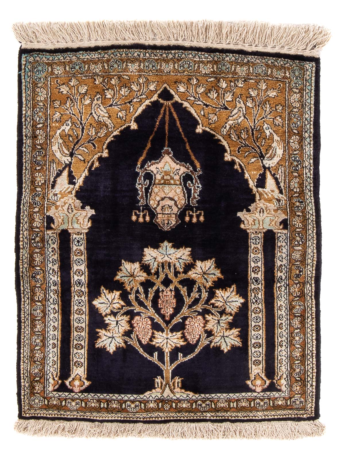 Jedwabny dywan - Ghom Silk - Premium - 72 x 57 cm - ciemnoniebieski