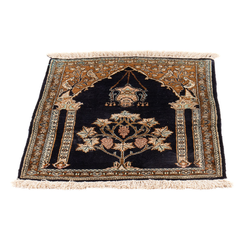 Jedwabny dywan - Ghom Silk - Premium - 72 x 57 cm - ciemnoniebieski