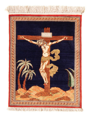 Jedwabny dywan - Ghom Silk - Premium - 71 x 56 cm - ciemnoniebieski