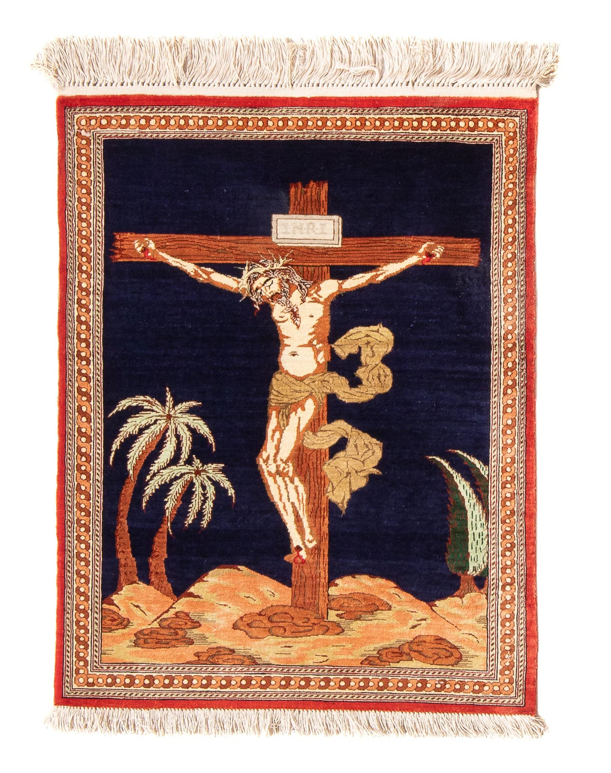 Jedwabny dywan - Ghom Silk - Premium - 71 x 56 cm - ciemnoniebieski