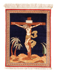 Jedwabny dywan - Ghom Silk - Premium - 71 x 56 cm - ciemnoniebieski