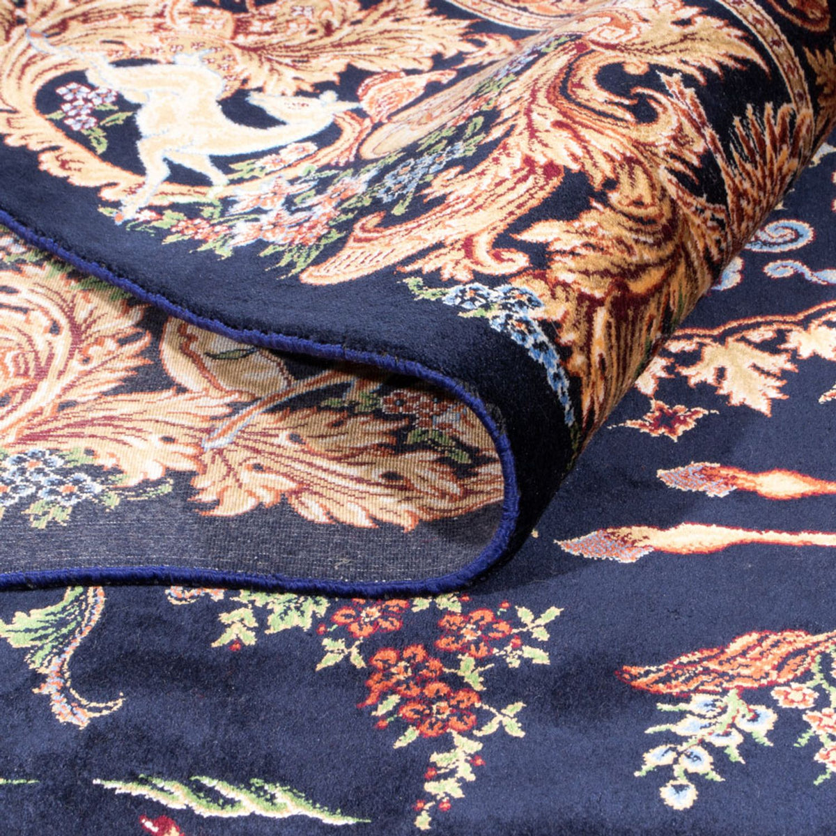 Dywan perski - Ghom - 230 x 150 cm - ciemnoniebieski