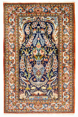 Dywan perski - Isfahan - Premium - 160 x 106 cm - ciemnoniebieski