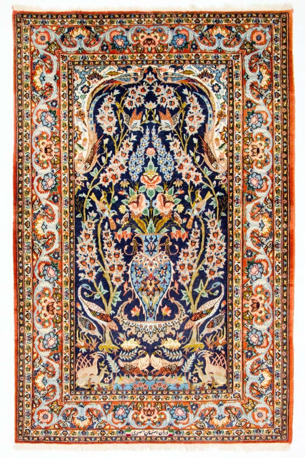 Dywan perski - Isfahan - Premium - 160 x 106 cm - ciemnoniebieski