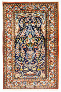 Dywan perski - Isfahan - Premium - 160 x 106 cm - ciemnoniebieski