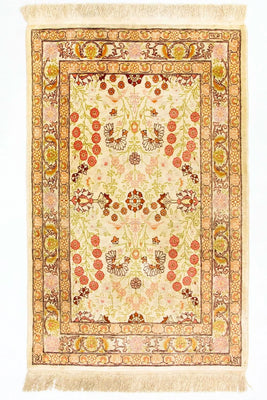 Jedwabny dywan - Hereke Silk - Premium - 100 x 64 cm - beżowy