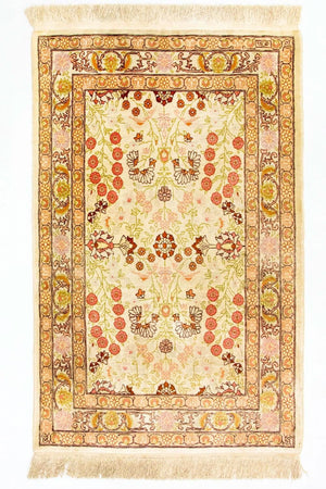 Jedwabny dywan - Hereke Silk - Premium - 100 x 64 cm - beżowy