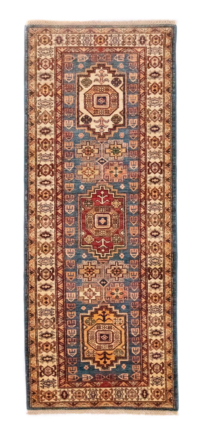 Biegacz Dywan Ziegler - Kazak - 212 x 79 cm - niebieski