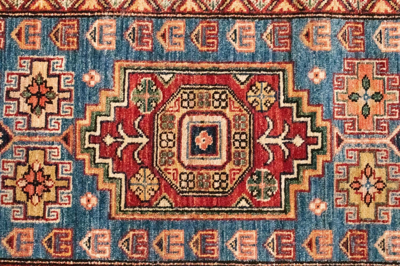 Biegacz Dywan Ziegler - Kazak - 212 x 79 cm - niebieski