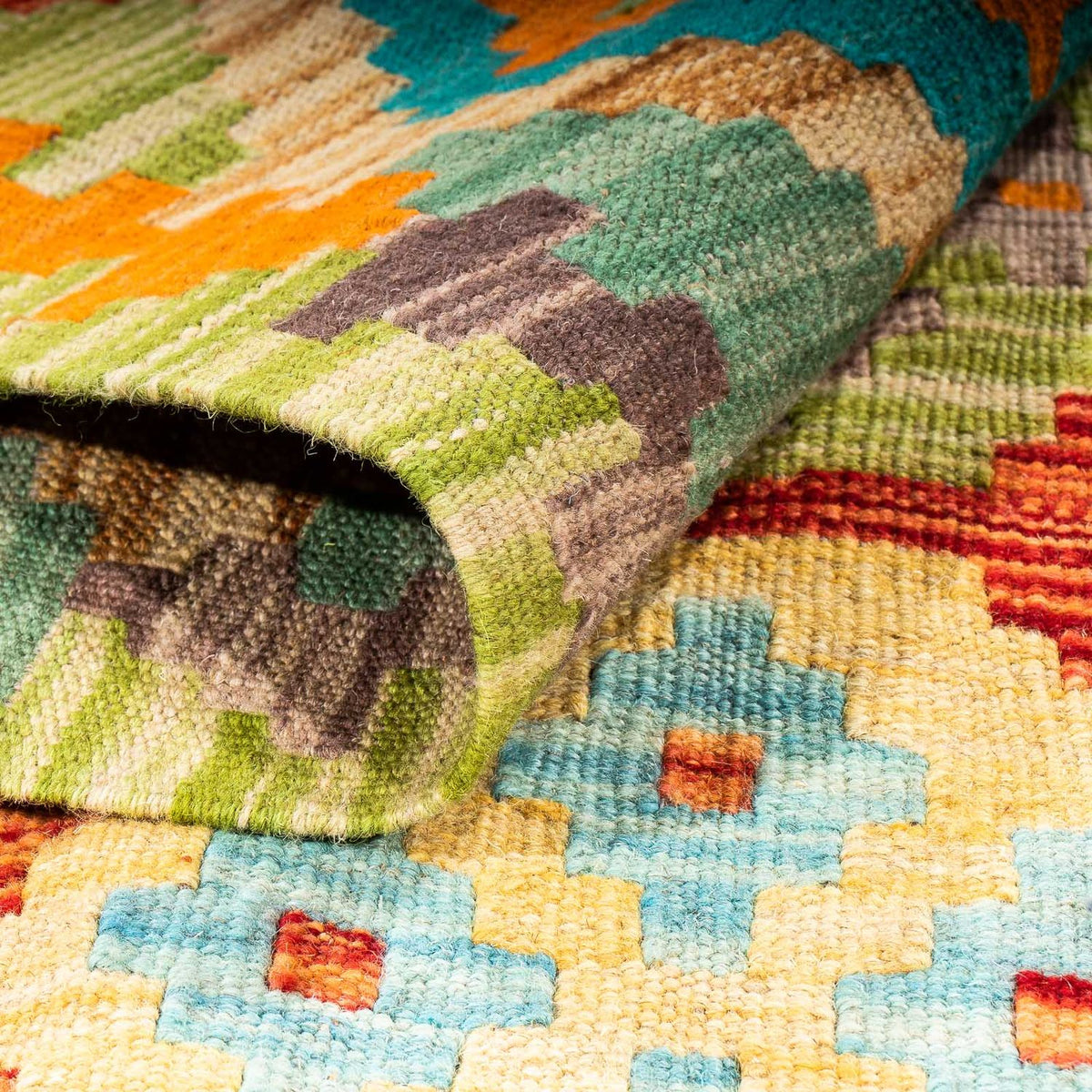 Dywan Kelim - Splash - 205 x 155 cm - zielona