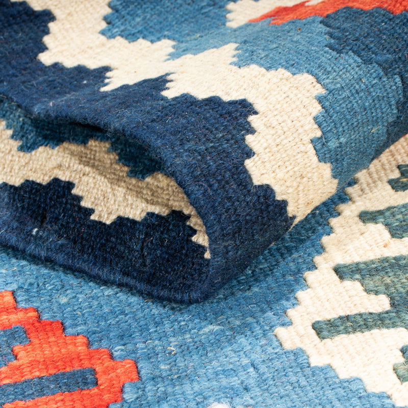 Biegacz Dywan Kelim - Orientalny - 204 x 62 cm - niebieski